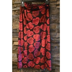 SWAT Vintage 90s Style Red Rose Floral Midi Skirt Black Velvet Maybe a size 0